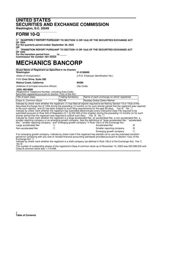 Vorschaubild Mechanics Bancorp 10-Q Quartalsbericht 2025 