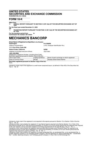 Thumbnail Mechanics Bancorp 10-K Annual Report 