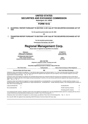 Thumbnail Regional Management Corp.
 10-Q Quarterly Report FY2026 