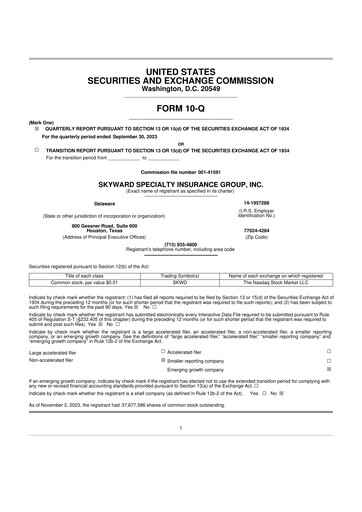 Thumbnail Skyward Specialty Insurance Group 10-Q Quarterly Report FY2023 