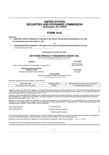 Thumbnail Skyward Specialty Insurance Group 10-Q Quarterly Report FY2024 