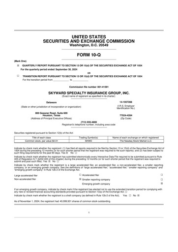 Thumbnail Skyward Specialty Insurance Group 10-Q Quarterly Report FY2024 