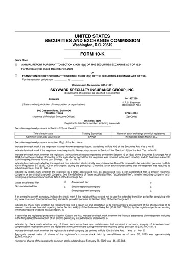 Thumbnail Skyward Specialty Insurance Group 10-K Annual Report 2025