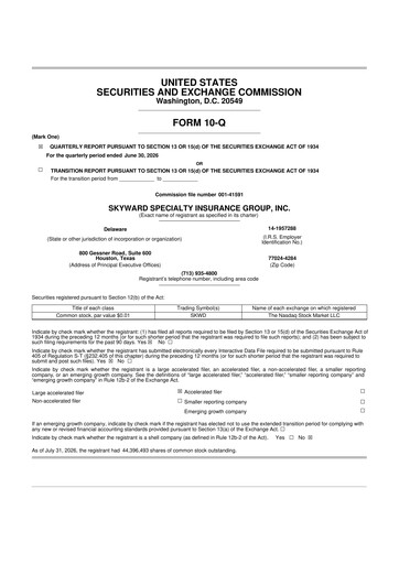 Vorschaubild Skyward Specialty Insurance Group 10-Q Quartalsbericht 2026 