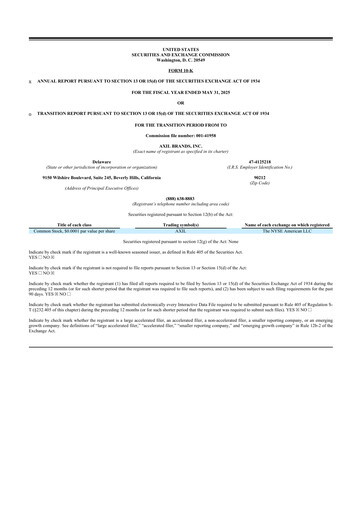 Miniature AXIL Brands 10-K Rapport annuel 2025