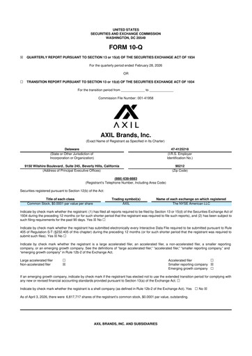 Thumbnail AXIL Brands 10-Q Quarterly Report FY 