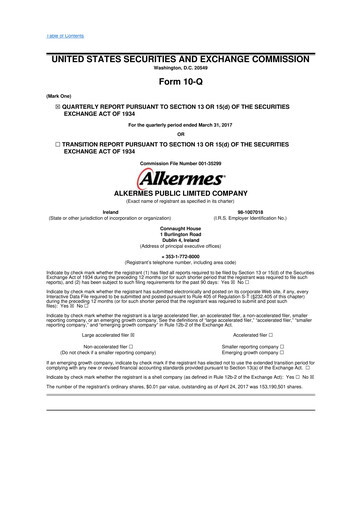 Thumbnail Alkermes 10-Q Quarterly Report FY2017 