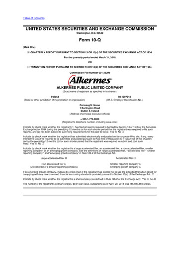 Thumbnail Alkermes 10-Q Quarterly Report FY2018 