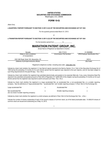 Vorschaubild MARA Holdings
 10-Q Quartalsbericht 2013 