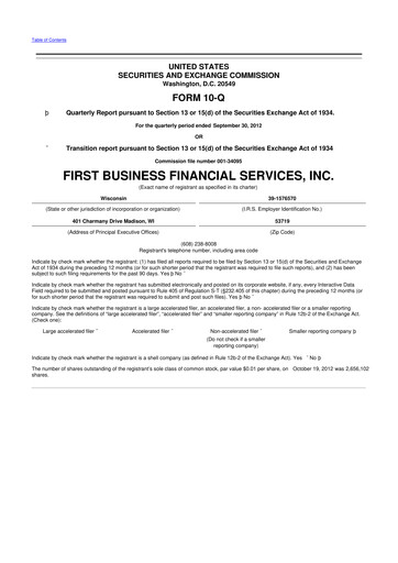 Thumbnail First Business Financial Services 10-Q Quarterly Report FY2012 