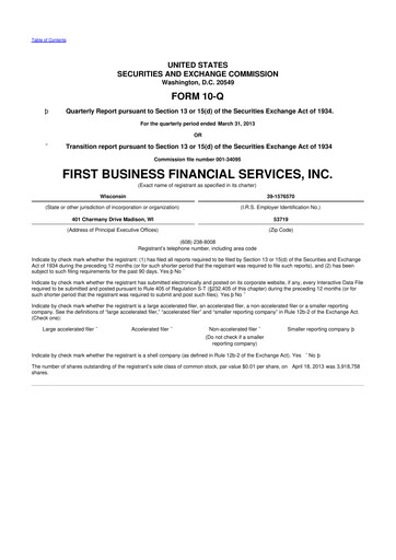 Thumbnail First Business Financial Services 10-Q Quarterly Report FY2013 