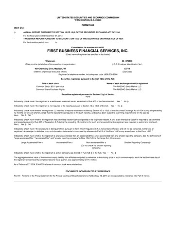 Thumbnail First Business Financial Services 10-K Annual Report 2013