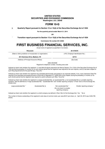 Thumbnail First Business Financial Services 10-Q Quarterly Report FY2014 