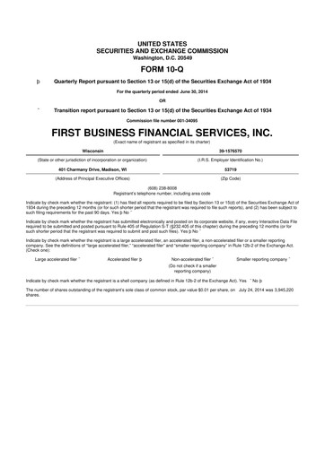 Thumbnail First Business Financial Services 10-Q Quarterly Report FY2014 
