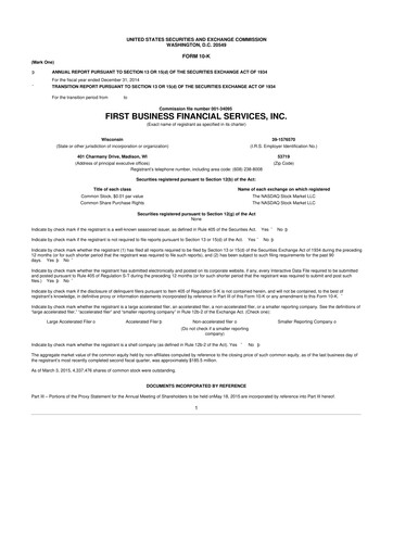 Thumbnail First Business Financial Services 10-K Annual Report 2014