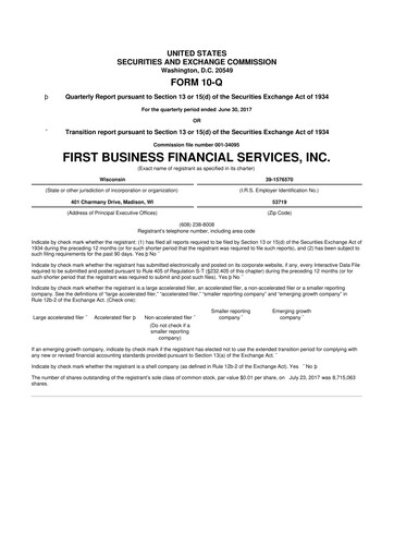 Thumbnail First Business Financial Services 10-Q Quarterly Report FY2017 