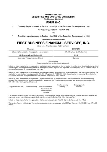 Thumbnail First Business Financial Services 10-Q Quarterly Report FY2018 