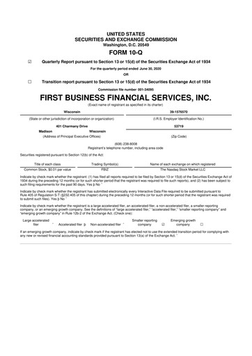 Thumbnail First Business Financial Services 10-Q Quarterly Report FY2020 