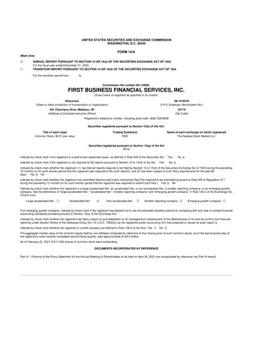 Thumbnail First Business Financial Services 10-K Annual Report 2020