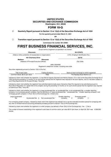 Thumbnail First Business Financial Services 10-Q Quarterly Report FY2021 