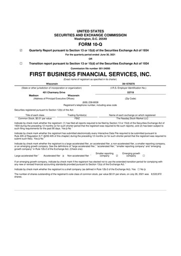 Thumbnail First Business Financial Services 10-Q Quarterly Report FY2021 