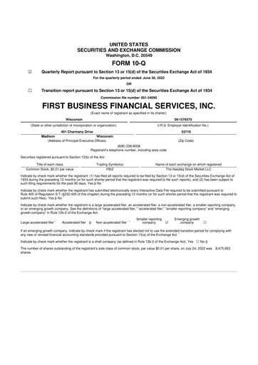 Thumbnail First Business Financial Services 10-Q Quarterly Report FY2022 