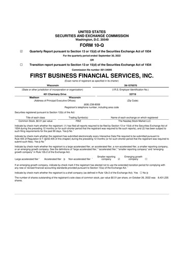 Thumbnail First Business Financial Services 10-Q Quarterly Report FY2022 