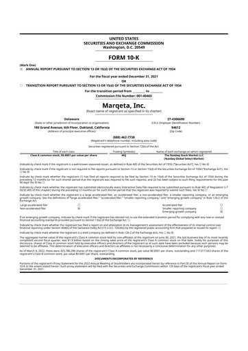 Thumbnail Marqeta 10-K Annual Report 2021