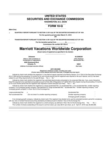 Thumbnail Marriott Vacations Worldwide 10-Q Quarterly Report FY2018 