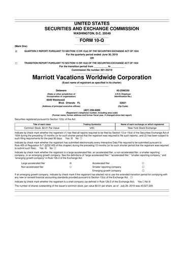 Thumbnail Marriott Vacations Worldwide 10-Q Quarterly Report FY2019 