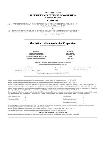 Thumbnail Marriott Vacations Worldwide 10-K Annual Report 2019