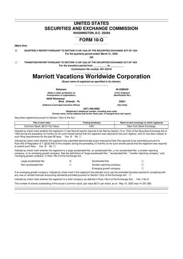 Thumbnail Marriott Vacations Worldwide 10-Q Quarterly Report FY2020 