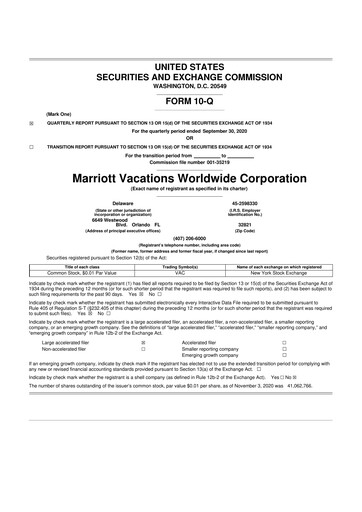 Thumbnail Marriott Vacations Worldwide 10-Q Quarterly Report FY 