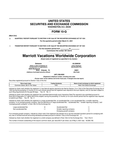 Thumbnail Marriott Vacations Worldwide 10-Q Quarterly Report FY2021 