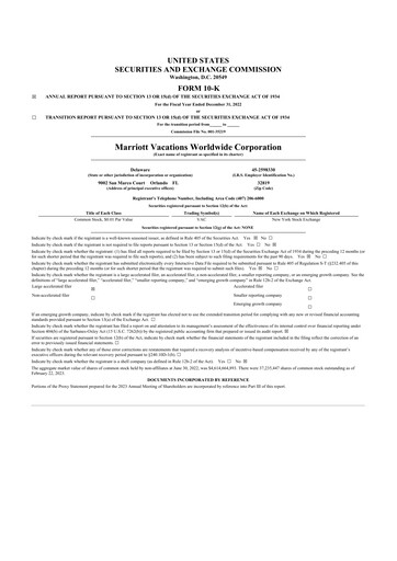 Thumbnail Marriott Vacations Worldwide 10-K Annual Report 2022