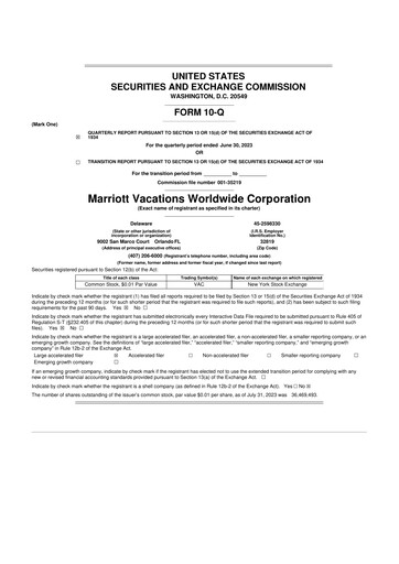 Thumbnail Marriott Vacations Worldwide 10-Q Quarterly Report FY2023 