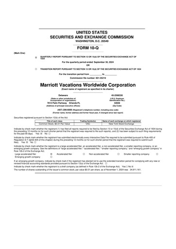 Thumbnail Marriott Vacations Worldwide 10-Q Quarterly Report FY2024 