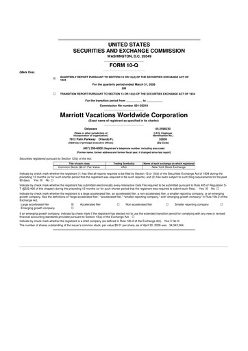 Thumbnail Marriott Vacations Worldwide 10-Q Quarterly Report FY 