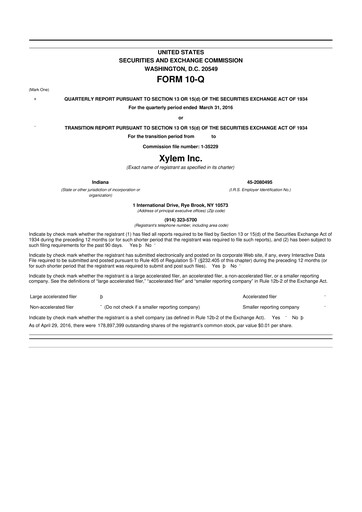 Thumbnail Xylem 10-Q Quarterly Report FY2016 