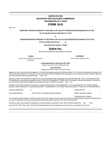 Thumbnail Xylem 10-Q Quarterly Report FY2018 