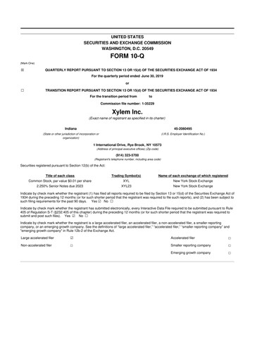 Thumbnail Xylem 10-Q Quarterly Report FY2019 