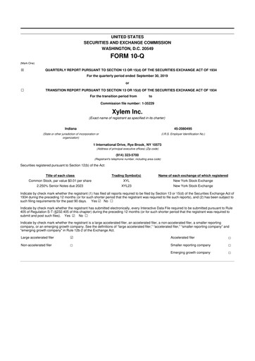 Thumbnail Xylem 10-Q Quarterly Report FY2019 