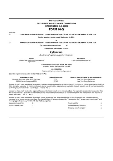 Thumbnail Xylem 10-Q Quarterly Report FY2020 