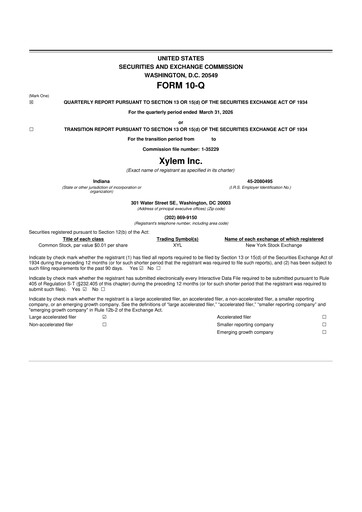 Thumbnail Xylem 10-Q Quarterly Report FY 