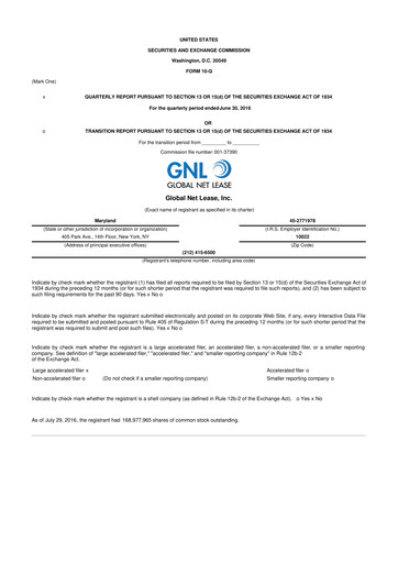 Miniature Global Net Lease
 10-Q Rapport trimestriel 2016 