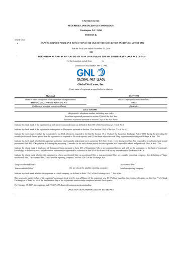 Thumbnail Global Net Lease
 10-K Annual Report 2016
