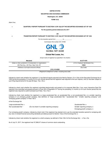 Miniature Global Net Lease
 10-Q Rapport trimestriel 2017 