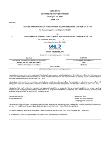 Miniature Global Net Lease
 10-Q Rapport trimestriel 2018 