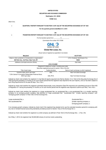 Miniature Global Net Lease
 10-Q Rapport trimestriel 2019 