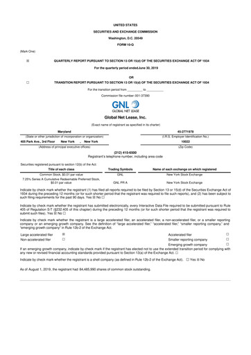 Miniature Global Net Lease
 10-Q Rapport trimestriel 2019 